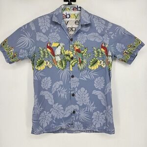 Vintage Hilo Hattie Shirt Mens Medium Button Up Floral Parrots Aloha Hawaiian